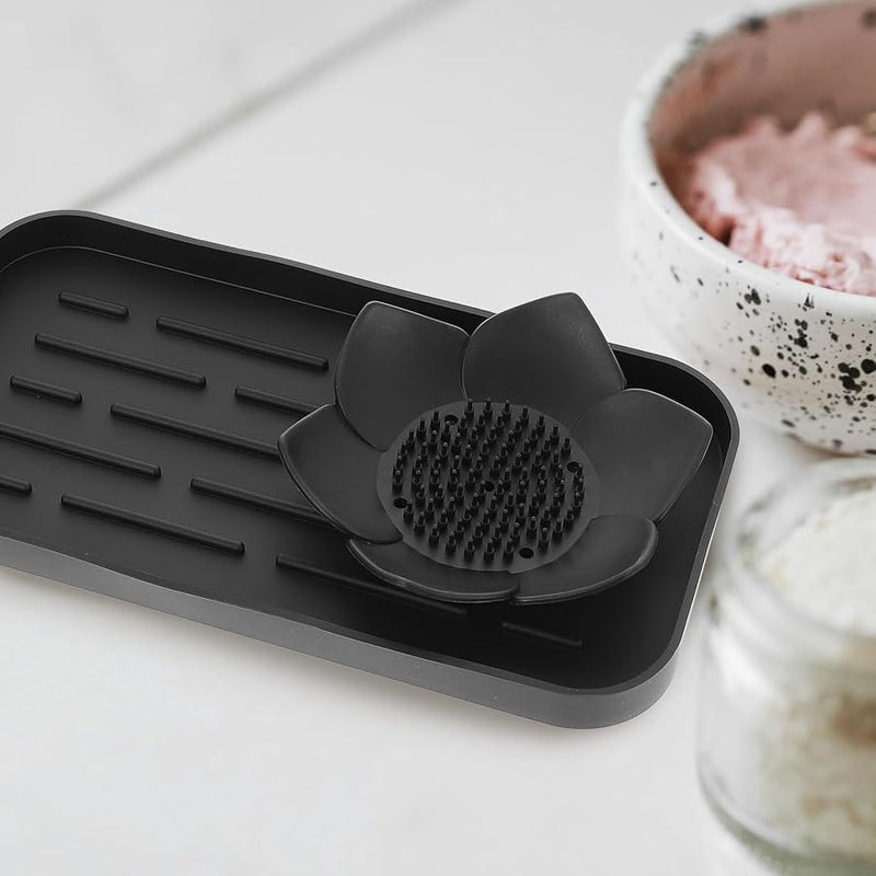 Lotus Leaf Design Silicone Soap Holder with Draining Tray for Bathroom Kitchen Sink - Image 4